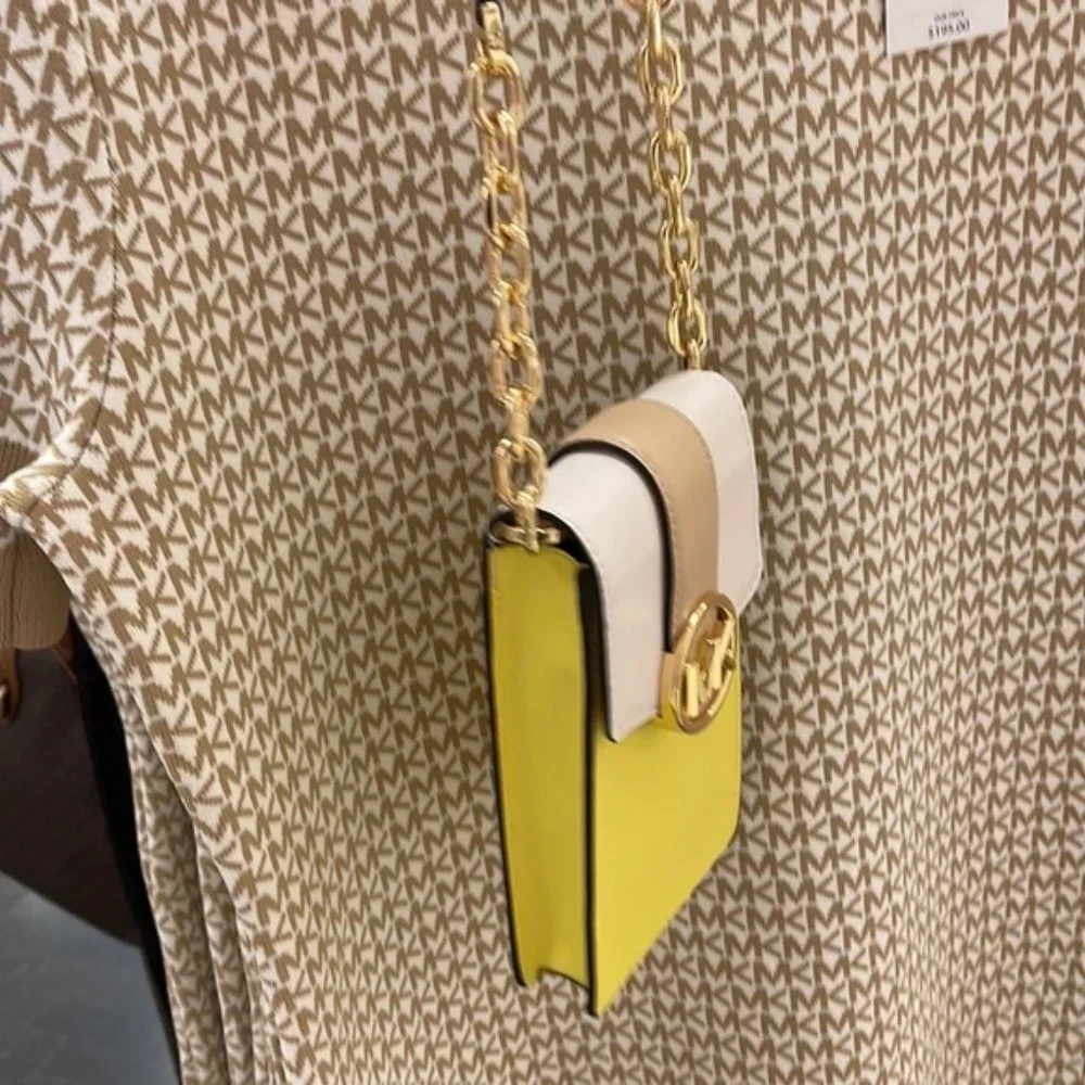 Michael Kors Carmen Small Color-Block Faux Leather Phone Crossbody Bag Sunshn